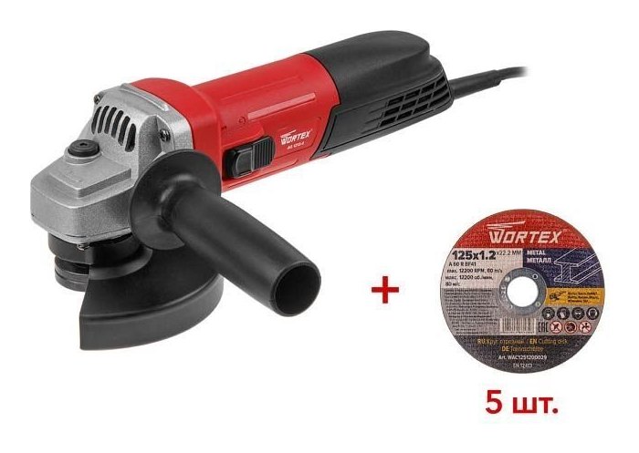 Углошлифмашина одноручная Wortex AG 1213-4, 1200 Вт, диск 125 мм, 5200–11000 об/мин